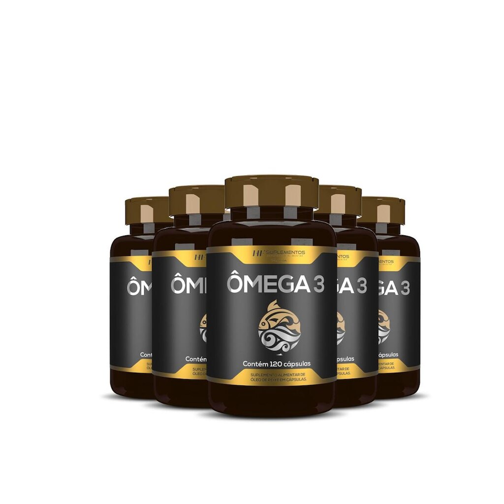 Ômega 3 Óleo De Peixe Premium Hf Suplementos 120 Caps com 5