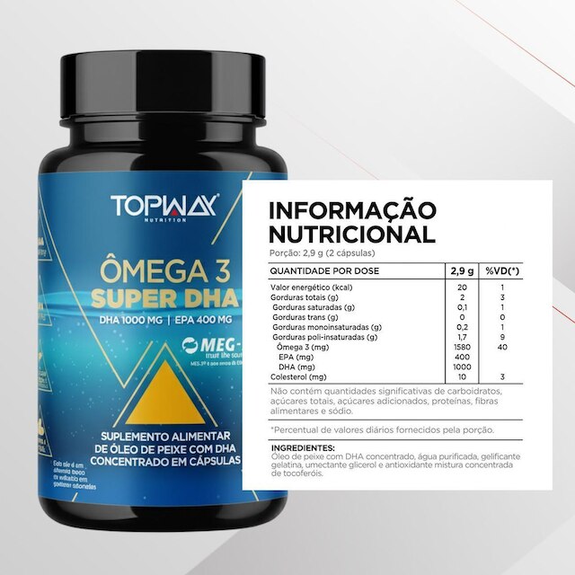 Ômega 3 Super Dha 1000Mg Pote 60 Capsulas Suplemento Topway