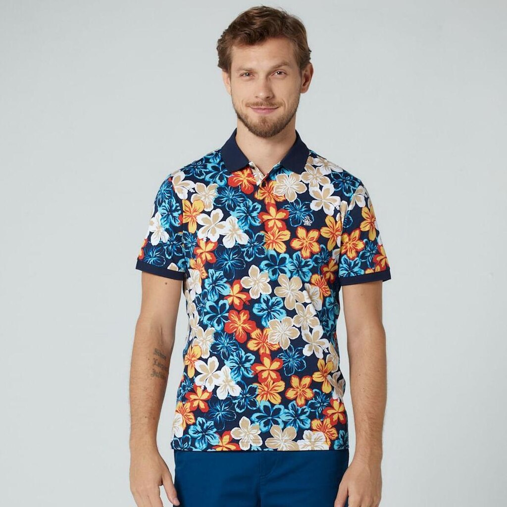 Original Penguin Polo de Malha Estampada Azul Original Penguin