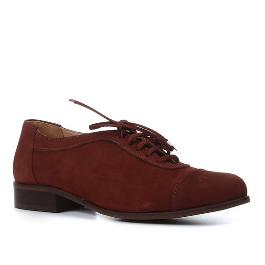 Oxfords Couro Shoestock Nobuck Amarração Feminino - Marrom Menor preço em Oxfords Couro Shoestock Nobuck Amarração Feminino - Marrom
