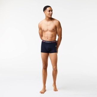Pack com três Cueca Lacostes masculinas com cós listrado tricolor
