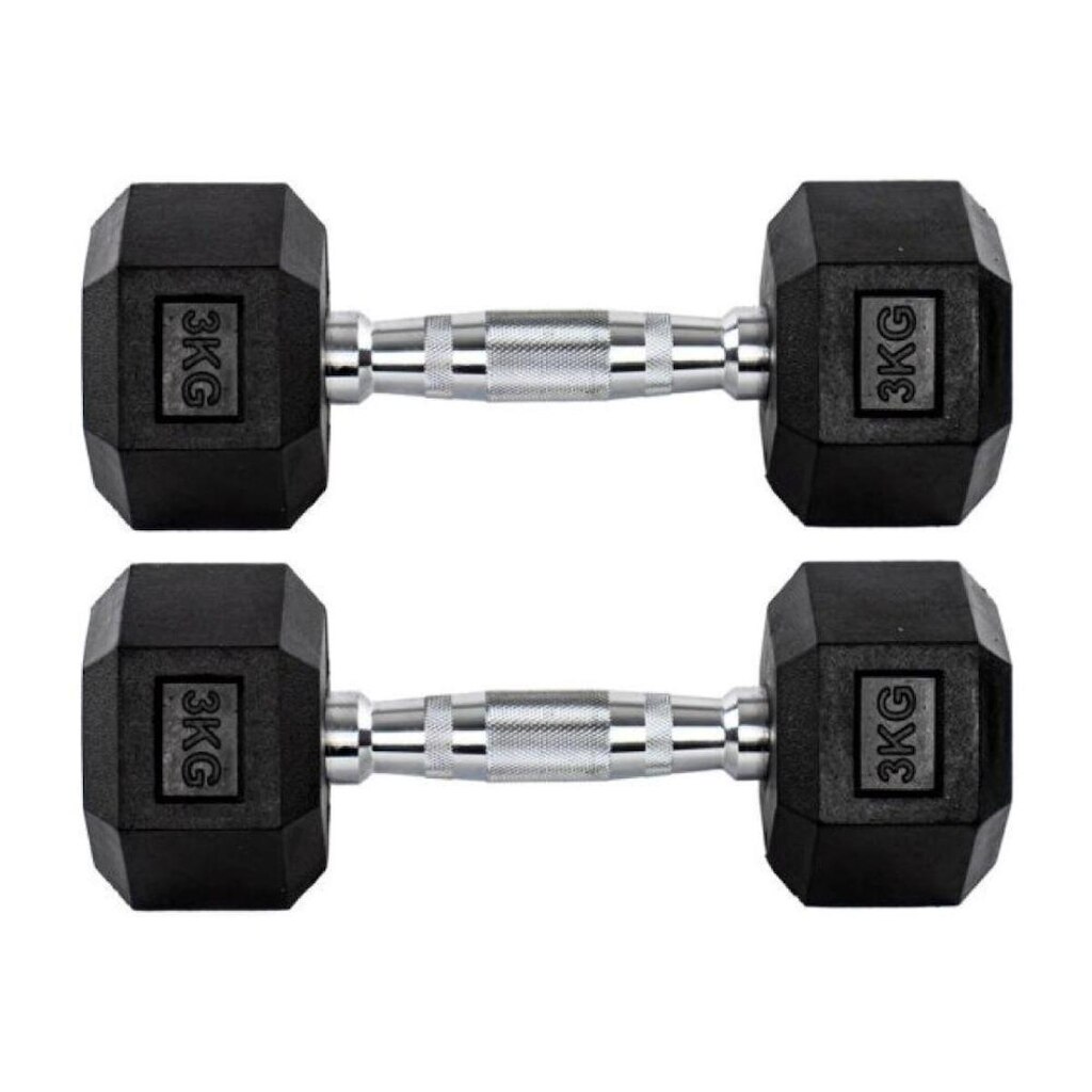 Par Halteres 3kg + 3kg Dumbbell Sextavado Emborrachado Pegada Cromada Gallant (GDb03F3B-Pt)