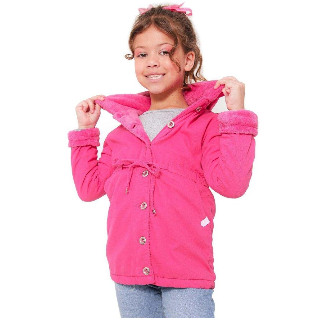 Parka Infantil Forrada em Pelo Rosa