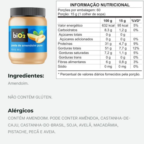 Pasta de Amendoim Pura BiO2 900g
