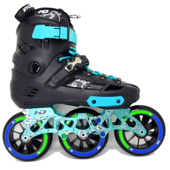 Patins HD Inline Skull New 110mm 85a - Custom - Preto+verde