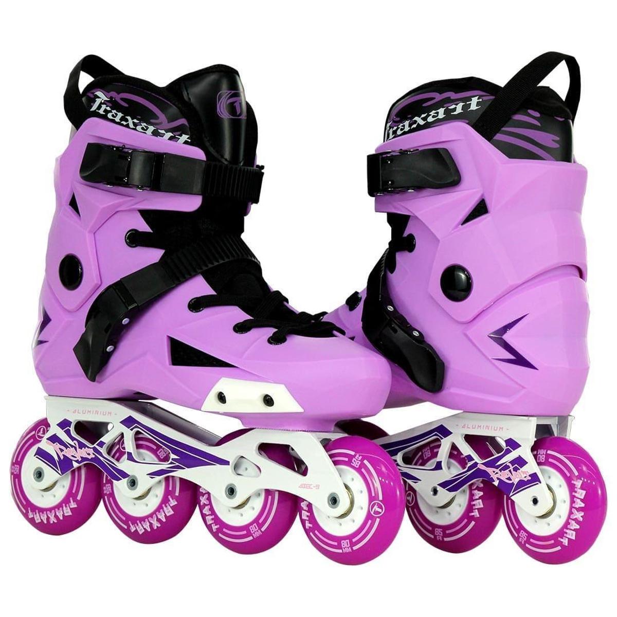 Patins Inline Freestyle Traxart Revolt Lilas com Base Branca - 80mm ...