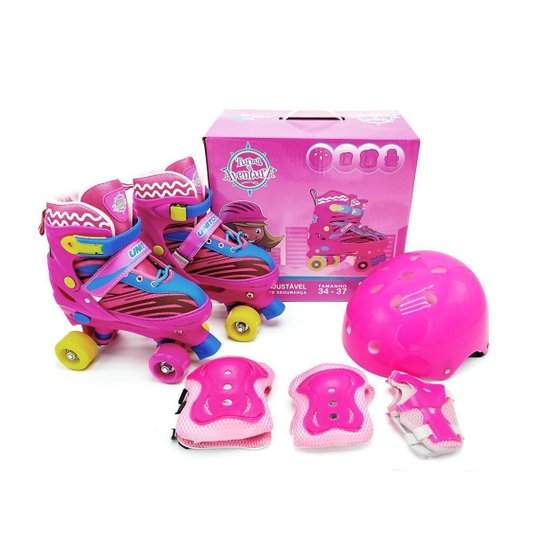 Patins Roller Infantil Feminino Do Com Kit Proteção ROSA - Rosa Menor preço em Patins Roller Infantil Feminino Do Com Kit Proteção ROSA - Rosa