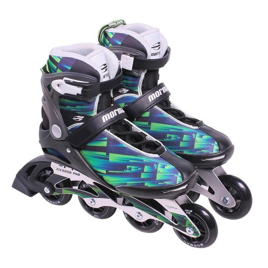 Patins Roller Inline Flexxa Pro Alumínio Mormaii - Preto+verde