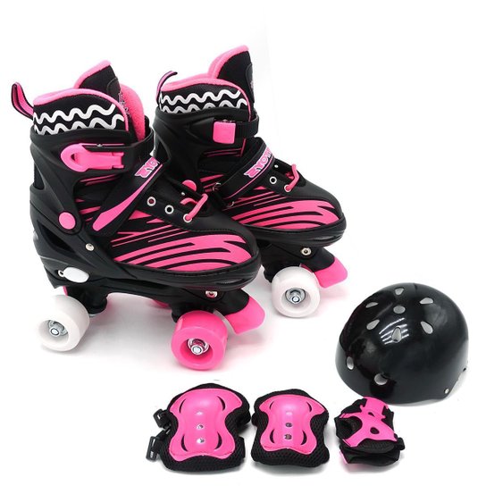 Patins Roller Quad Com Kit De Proteção Infantil Ajustavel nº 34 Ao 38 - Preto+Rosa é ruim? Patins Roller Quad Com Kit De Proteção Infantil Ajustavel nº 34 Ao 38 - Preto+Rosa é boa?