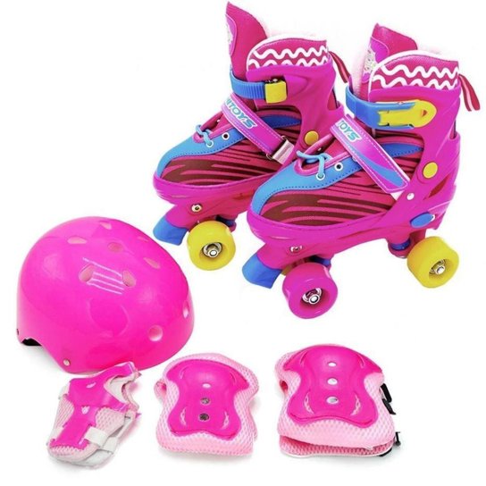Patins Roller Quad Infantil Rosa + Kit De Proteção - Tamanho ajustável 30 ao 33 - Rosa é ruim? Patins Roller Quad Infantil Rosa + Kit De Proteção - Tamanho ajustável 30 ao 33 - Rosa é boa?