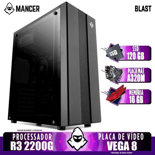 PC Gamer Mancer, AMD Ryzen 3 2200G, 16GB DDR4, SSD 120GB, 400W - Preto