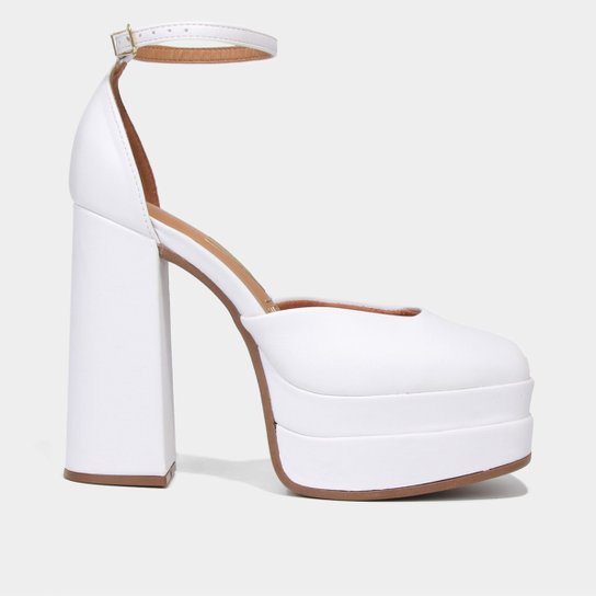Peep Toe Meia Pata Vizzano Bico Quadrado Salto Bloco Alto - Branco Menor preço em Peep Toe Meia Pata Vizzano Bico Quadrado Salto Bloco Alto - Branco