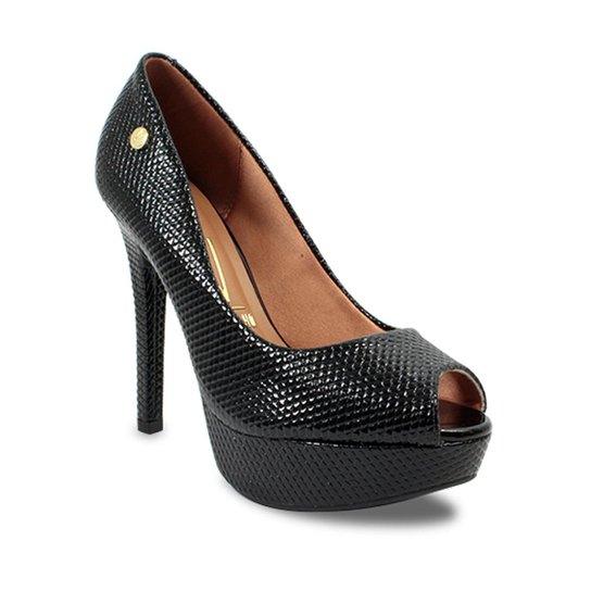 Peep Toe Vizzano Texturizada Feminino - Preto Menor preço em Peep Toe Vizzano Texturizada Feminino - Preto