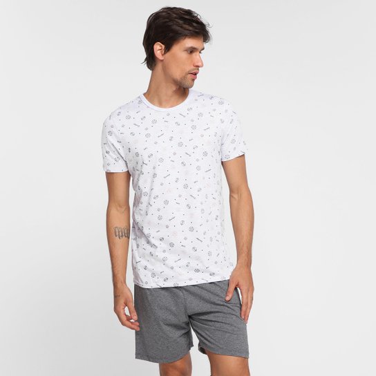 Pijama Adulto Malwee Estampado Curto Masculino - Cinza+Preto Menor preço em Pijama Adulto Malwee Estampado Curto Masculino - Cinza+Preto