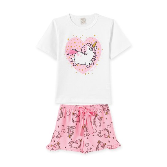 Pijama Bebê Pingo Lelê Short Doll Unicórnio Feminino - Branco Menor preço em Pijama Bebê Pingo Lelê Short Doll Unicórnio Feminino - Branco