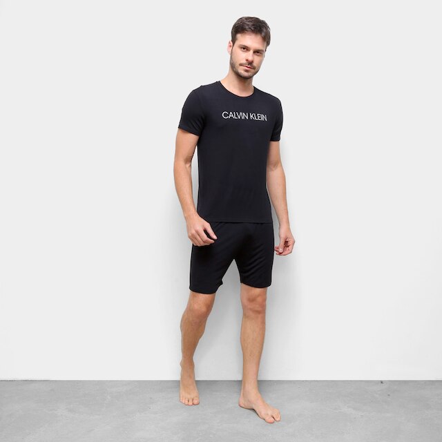 Pijama Calvin Klein Curto Masculino - Preto Menor preço em Pijama Calvin Klein Curto Masculino - Preto
