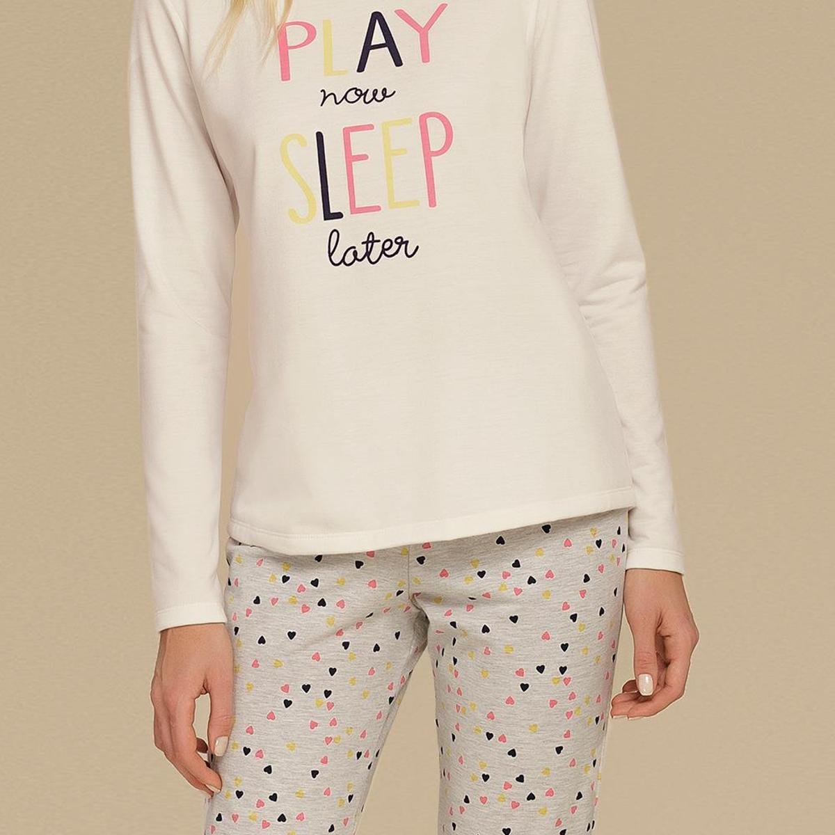 Pijama Cor com Amor 10634 Feminino - Branco+Cinza | Netshoes