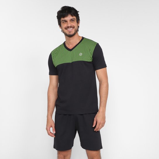 Pijama Curto Coringa Listrado Masculino - Preto+Off White Menor preço em Pijama Curto Coringa Listrado Masculino - Preto+Off White