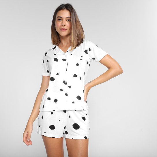 Pijama Curto Hering Americano Estampado Feminino - Branco Menor preço em Pijama Curto Hering Americano Estampado Feminino - Branco