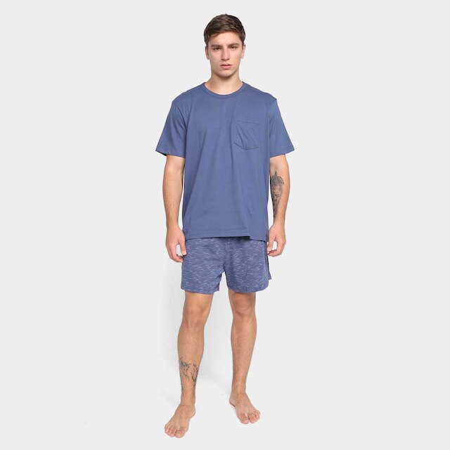 Menor preço em Pijama Curto Hering Básico Masculino - Azul