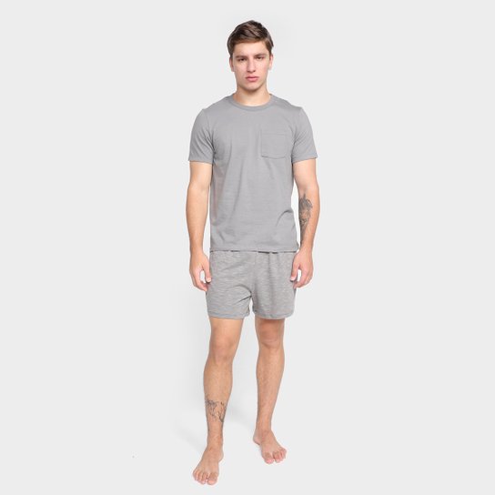 Pijama Curto Hering Básico Masculino - Grafite Menor preço em Pijama Curto Hering Básico Masculino - Grafite
