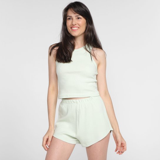 Pijama Curto Hering Liso Feminino - Amarelo Claro Menor preço em Pijama Curto Hering Liso Feminino - Amarelo Claro