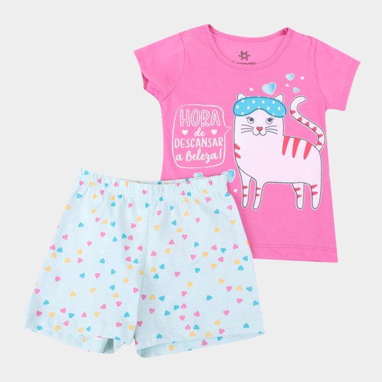 Pijama Curto Infantil Brandili Brilha no Escuro Feminino - Rosa Menor preço em Pijama Curto Infantil Brandili Brilha no Escuro Feminino - Rosa