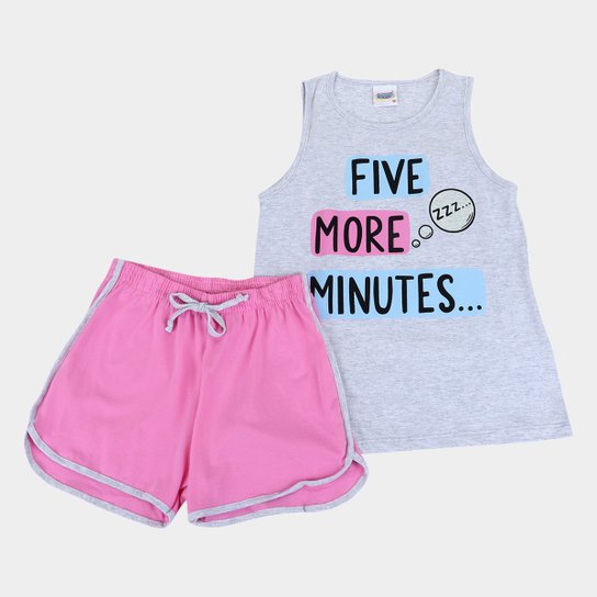 Pijama Curto Infantil Duzizo Regata Brilha no Escuro Five More Minutes Feminino - Mescla Menor preço em Pijama Curto Infantil Duzizo Regata Brilha no Escuro Five More Minutes Feminino - Mescla