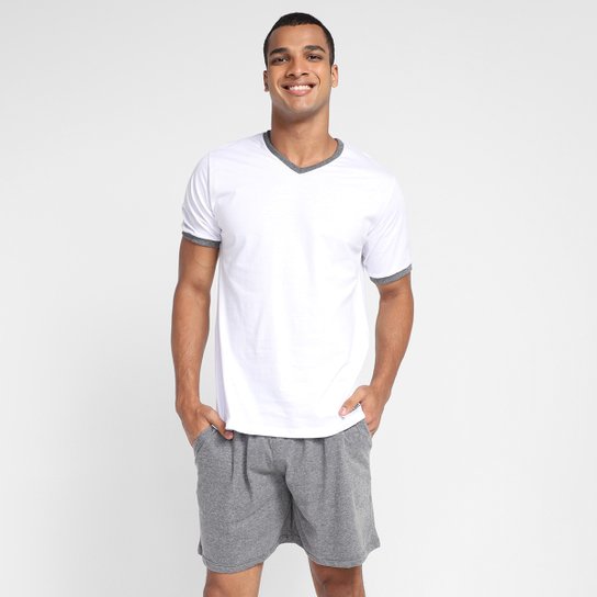 Pijama Curto Mash Gola V Masculino - Chumbo Menor preço em Pijama Curto Mash Gola V Masculino - Chumbo