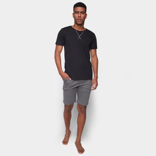 Pijama Curto Volare Liso Masculino - Preto+Cinza Menor preço em Pijama Curto Volare Liso Masculino - Preto+Cinza