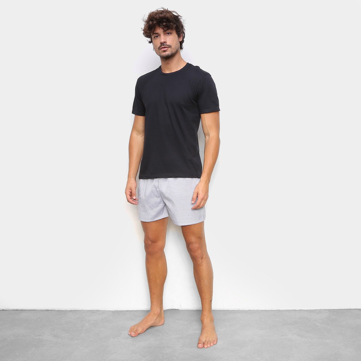 Pijama Duomo Básico Curto Masculino - Branco+Preto | Netshoes