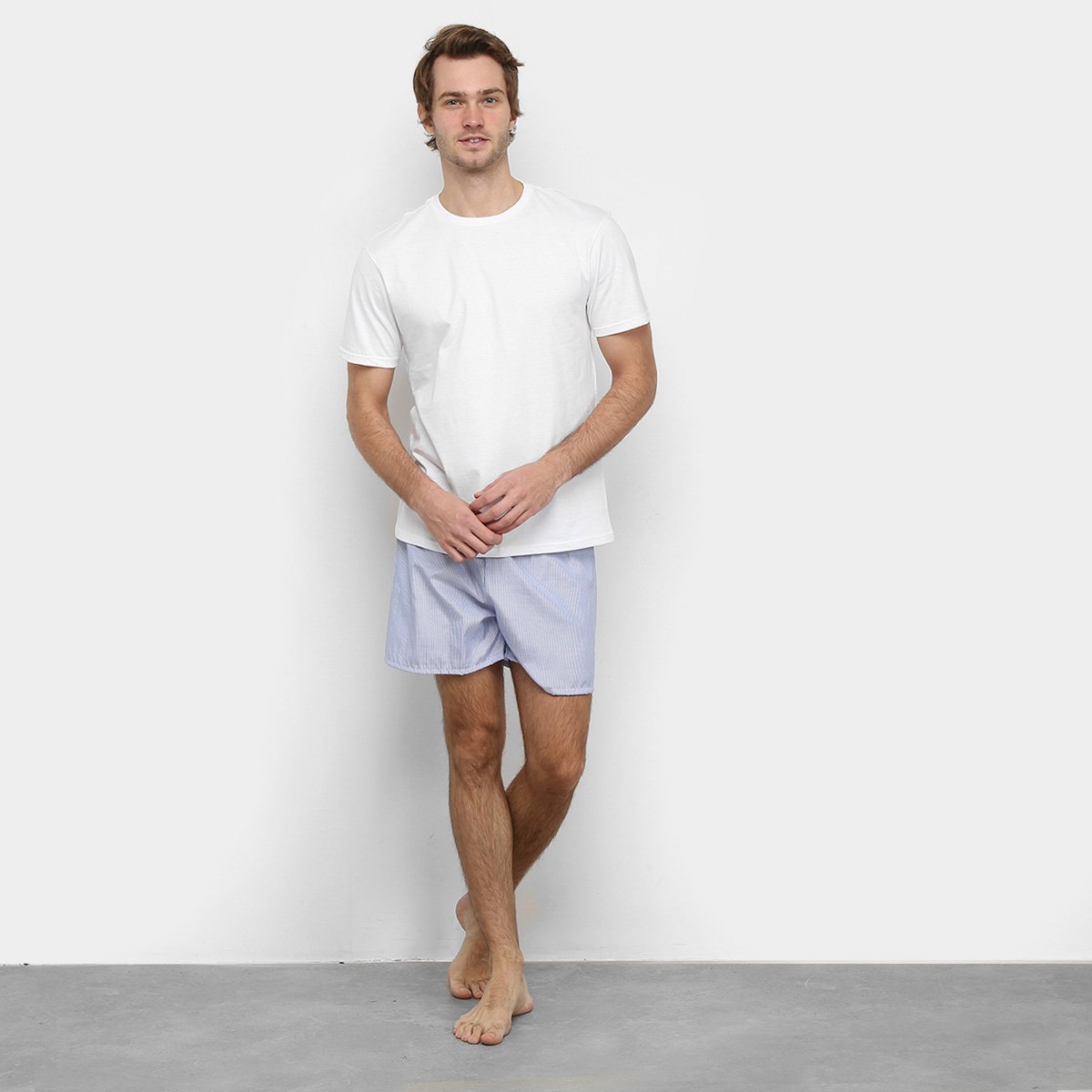 Pijama Duomo Básico Curto Masculino - Branco+Azul | Netshoes