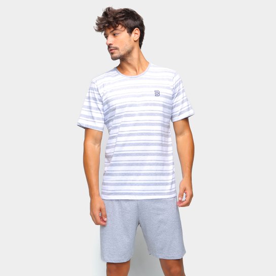 Pijama Evanilda Listrado Adulto Masculino - Mescla Menor preço em Pijama Evanilda Listrado Adulto Masculino - Mescla