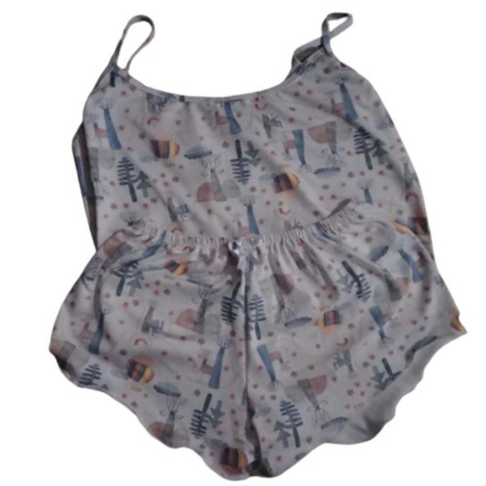 Pijama feminino branco tam G curto verão baby doll shorts blusa - Caramelo+branco Menor preço em Pijama feminino branco tam G curto verão baby doll shorts blusa - Caramelo+branco