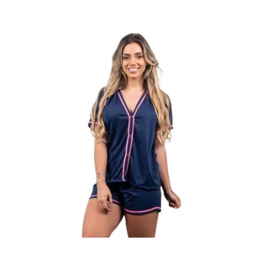Pijama Feminino Curto Verão Baby Doll Aberto Blogueira - Azul/Espaço - XGG - Azul Menor preço em Pijama Feminino Curto Verão Baby Doll Aberto Blogueira - Azul/Espaço - XGG - Azul