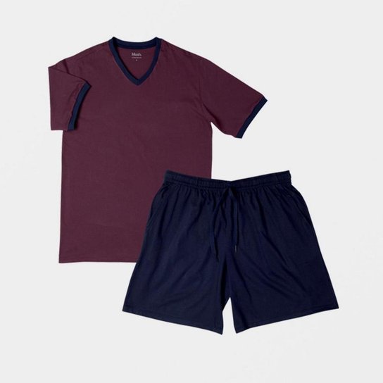 Pijama Gola V Em Algodão Mash Masculino - Azul Menor preço em Pijama Gola V Em Algodão Mash Masculino - Azul