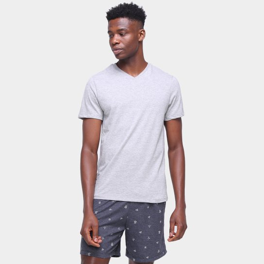Pijama Hering Curto Gola V Mini Print Masculino - Cinza+Branco é ruim? Pijama Hering Curto Gola V Mini Print Masculino - Cinza+Branco é boa?