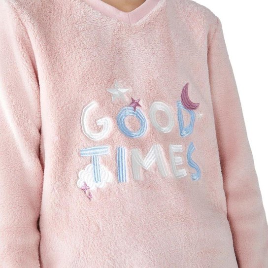 Pijama Hering Infantil Menina Longo Estampado Em Fleece Rosa/Azul