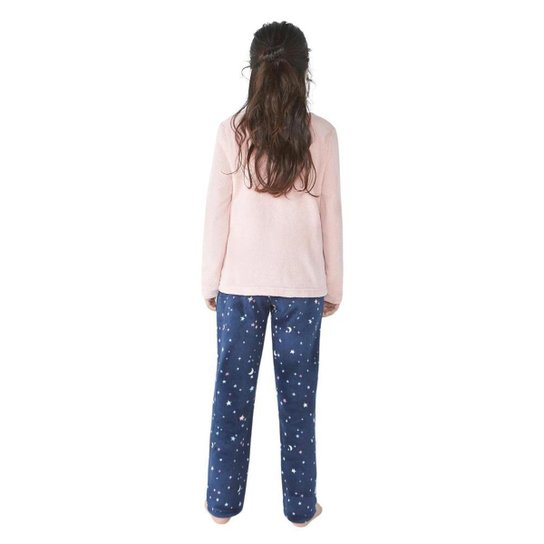 Pijama Hering Infantil Menina Longo Estampado Em Fleece Rosa/Azul