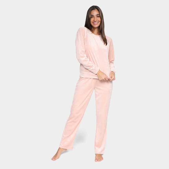 Pijama Hering Longo Plush Básico Feminino - Rosa Menor preço em Pijama Hering Longo Plush Básico Feminino - Rosa
