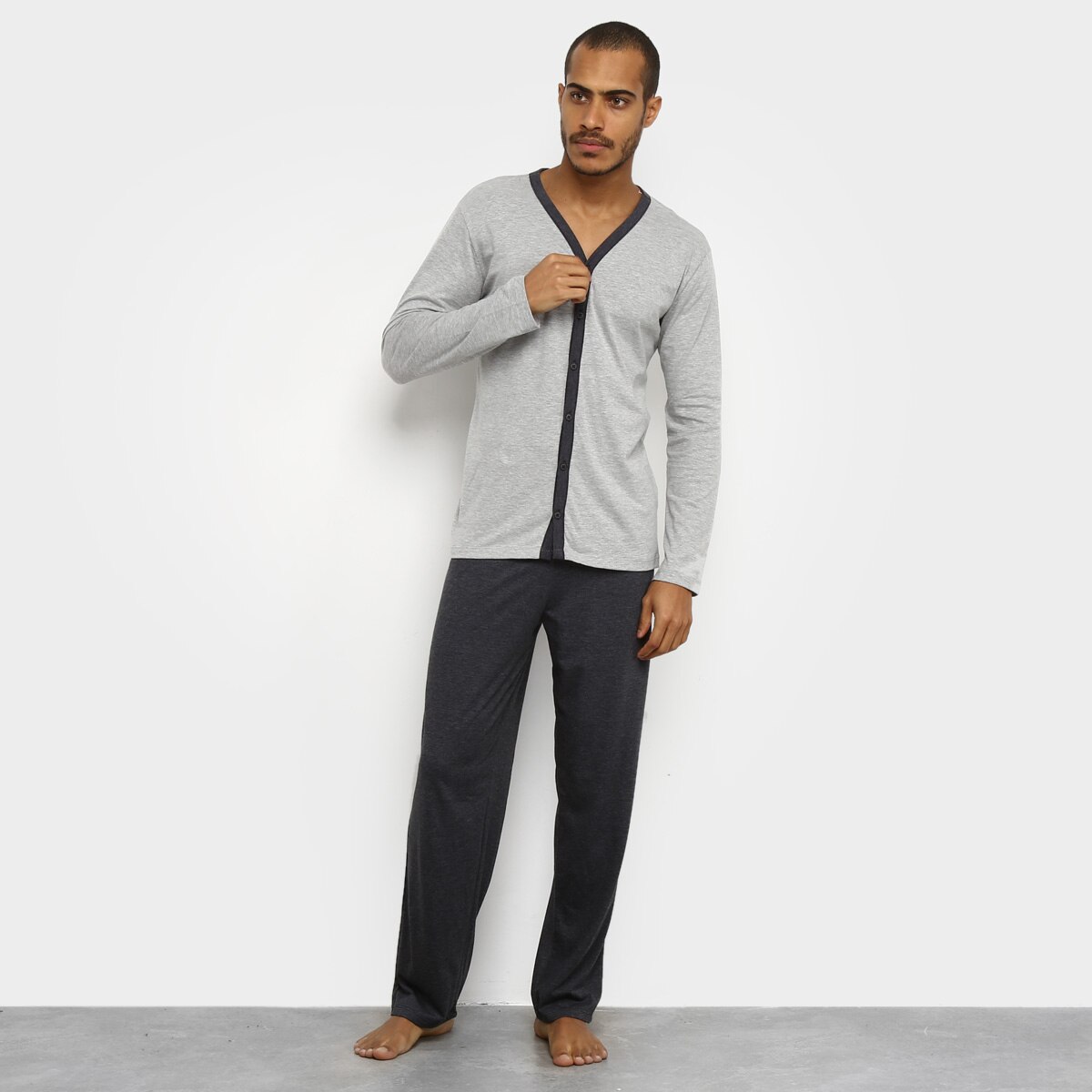 Pijama Hering Manga Longa Masculino - Mescla | Netshoes