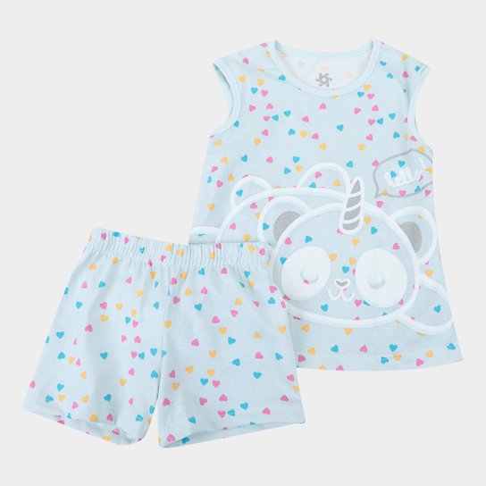Pijama Infantil Brandili Brilha No Escuro Feminino - Azul Claro Menor preço em Pijama Infantil Brandili Brilha No Escuro Feminino - Azul Claro