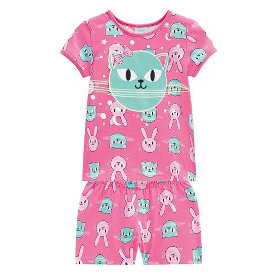 Pijama Infantil Curto Kyly Brilha No Escuro Kyly Feminino - Rosa