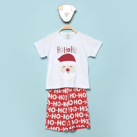Pijama Infantil Curto Pingo Lelê Kids Ho Ho Ho Masculino - Branco Menor preço em Pijama Infantil Curto Pingo Lelê Kids Ho Ho Ho Masculino - Branco