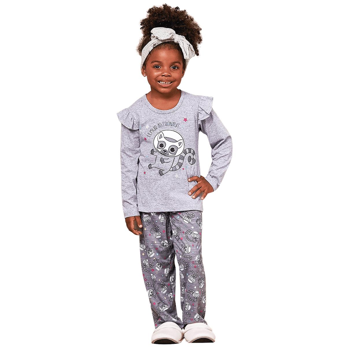Pijama Infantil de Inverno com Algodão Luna Cuore Feminino - Cinza |  Netshoes
