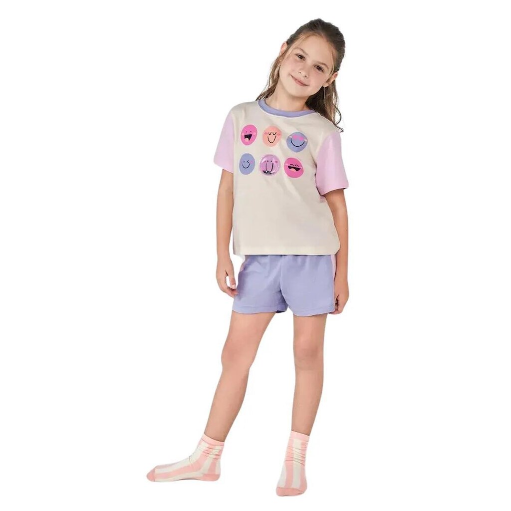 Pijama Infantil Hering Estampada com Aplique Roxo