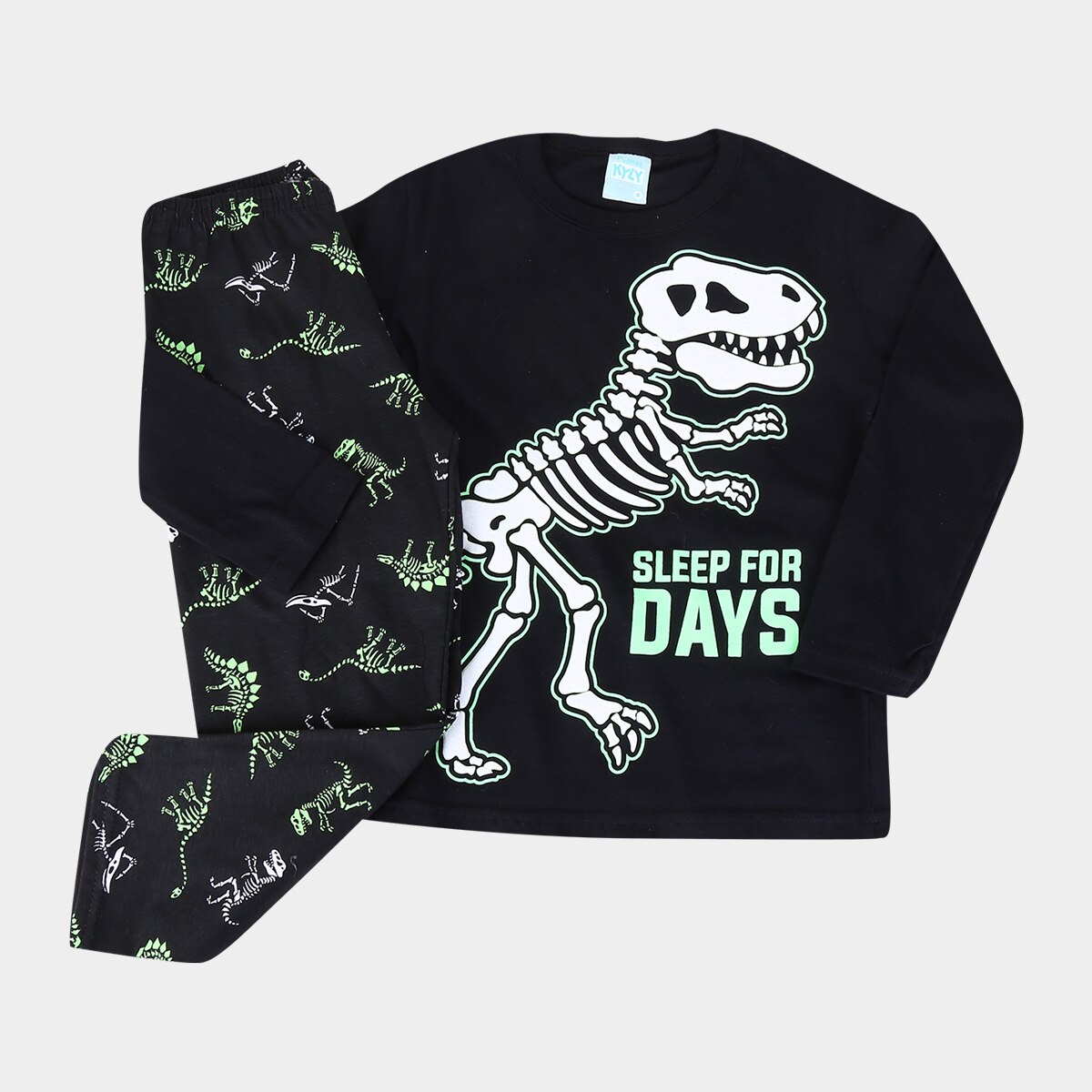 Pijama Infantil Kyly Malha Brilha no Escuro Dino - Preto | Netshoes