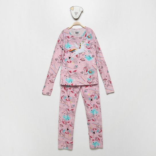 Pijama Infantil Longo Elian Unicórnio Brilha No Escuro Feminino - Rosa Menor preço em Pijama Infantil Longo Elian Unicórnio Brilha No Escuro Feminino - Rosa