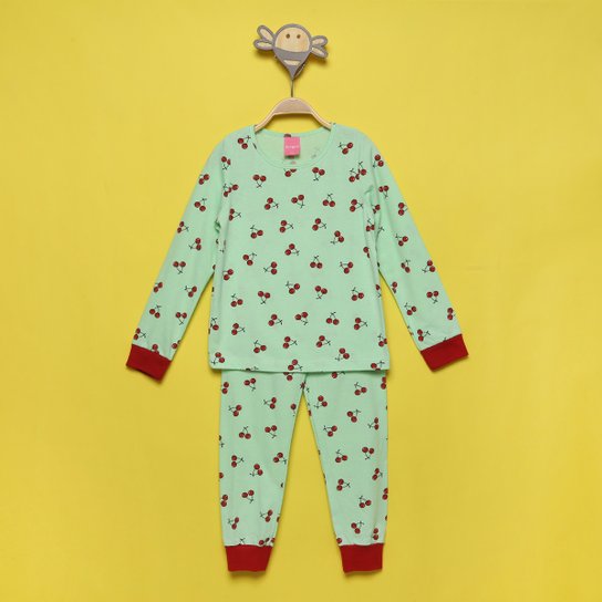 Pijama Infantil Longo Kamylus Meia Malha Cerejas - Verde é ruim? Pijama Infantil Longo Kamylus Meia Malha Cerejas - Verde é boa?