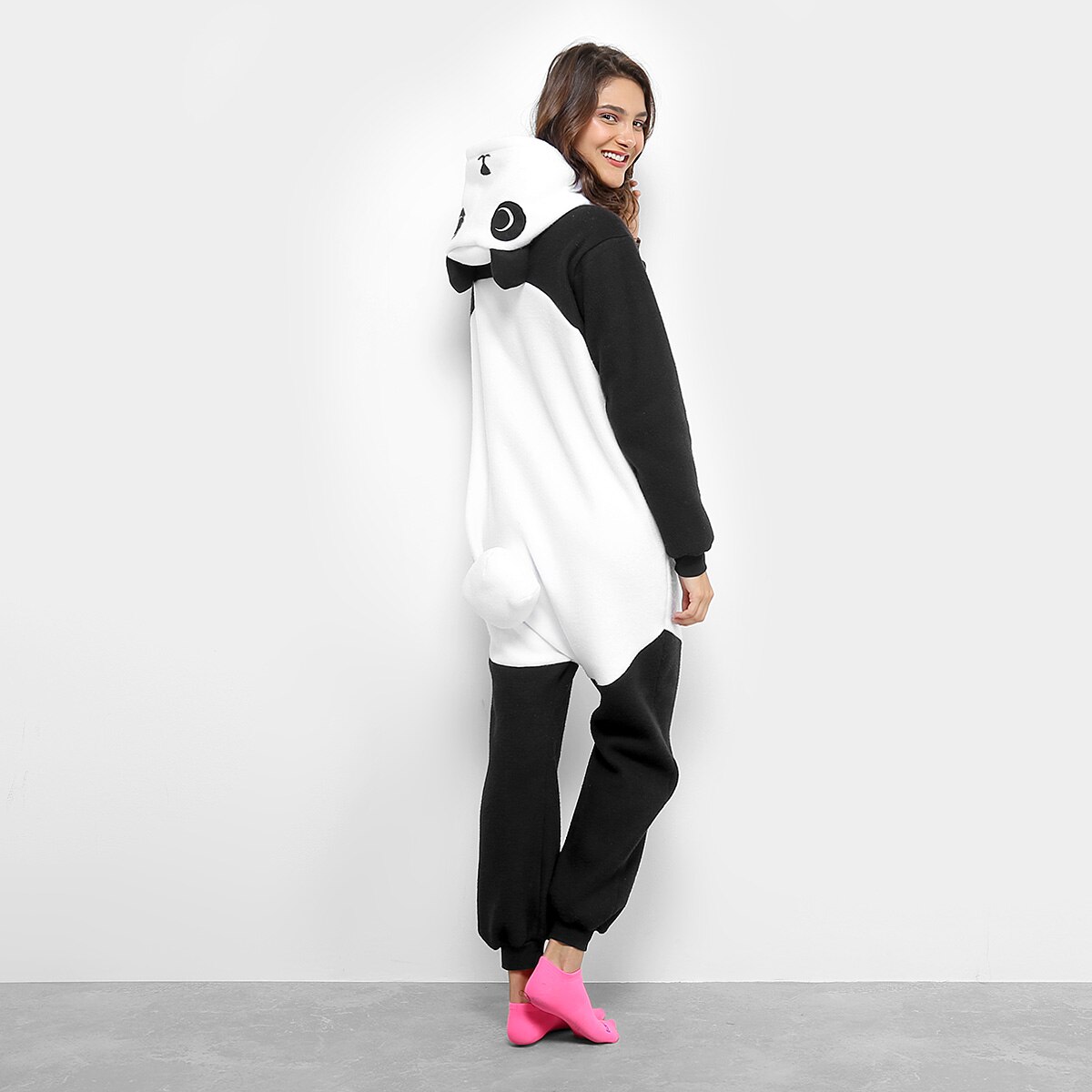 Pijama Infantil Longo Kigurumi Panda 3D Feminino - Preto+Branco | Netshoes